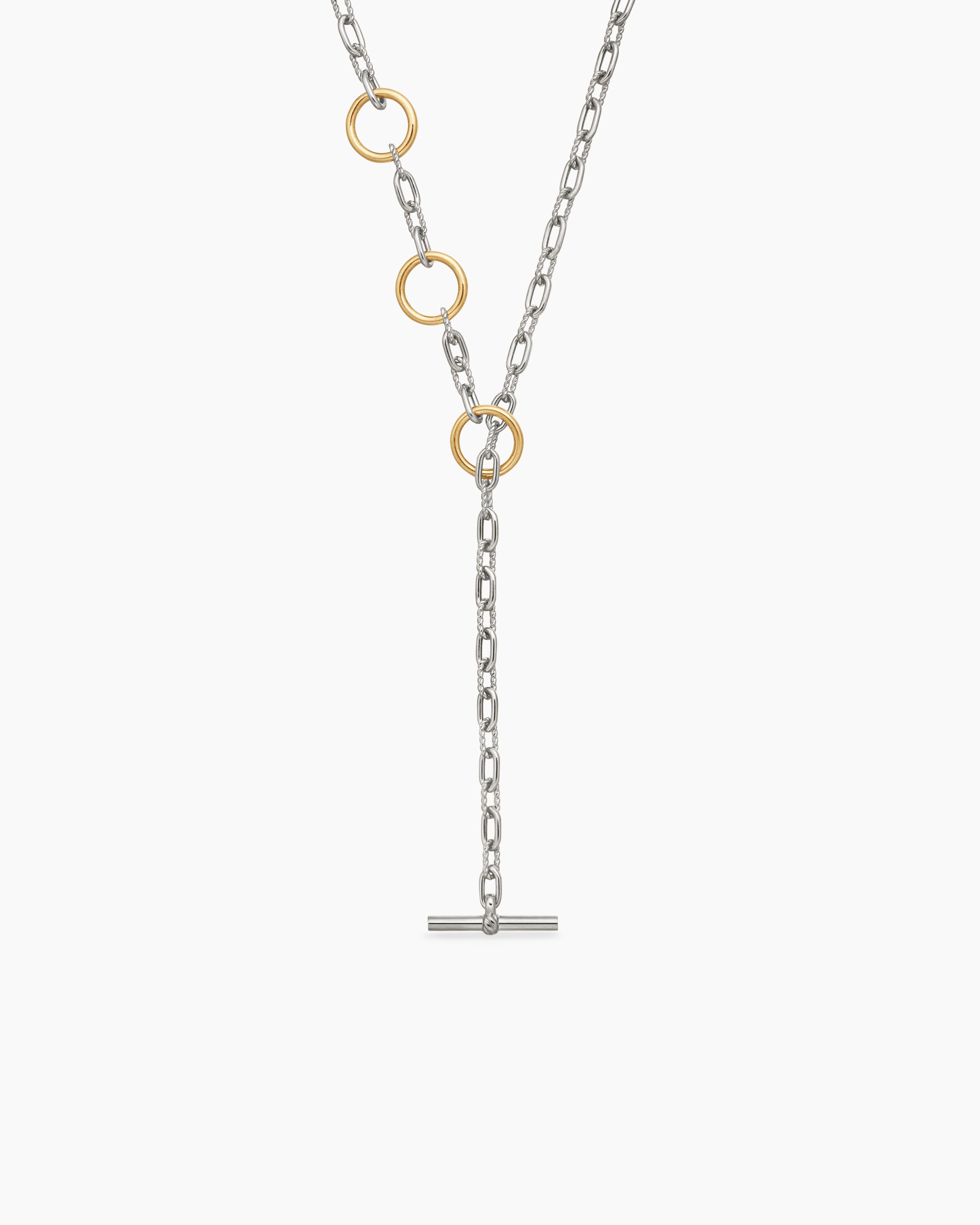 Collier cha&icirc;ne &agrave; trois anneaux DY Madison en argent sterling avec or jaune 18 carats, 3 mm pour femmes 