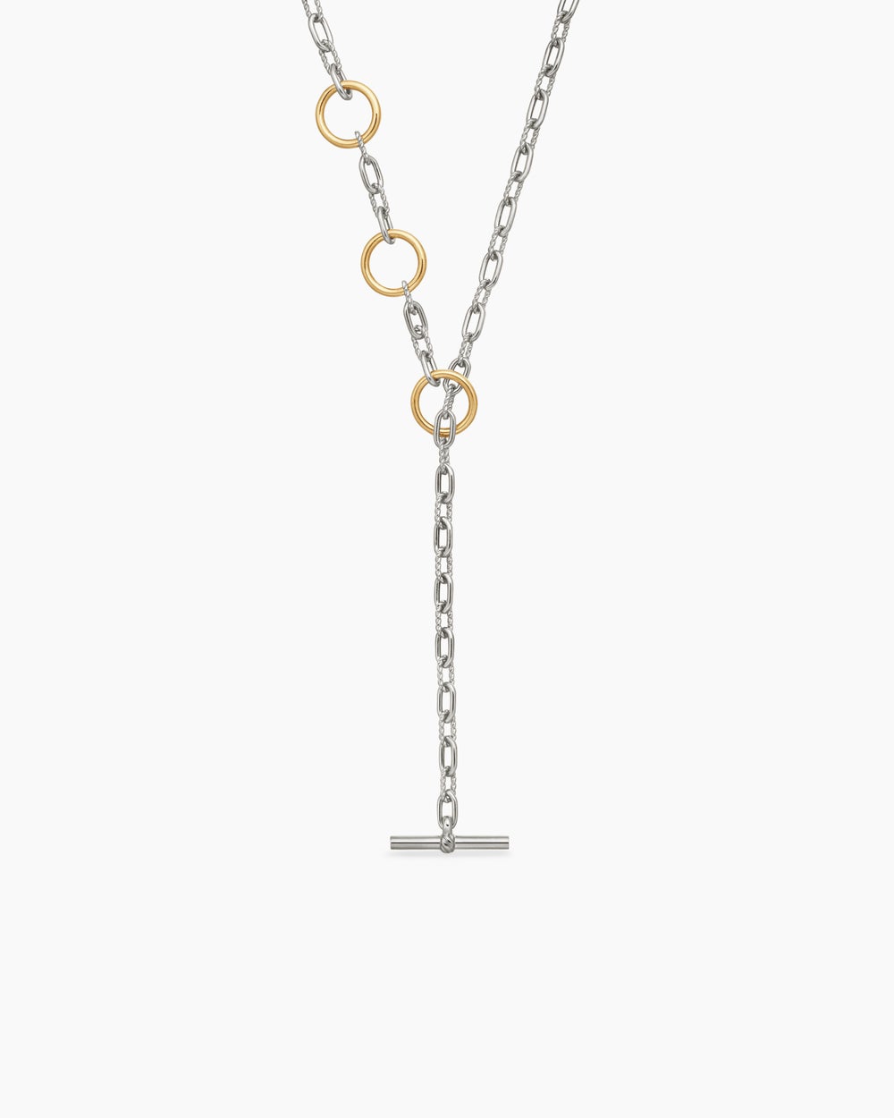 Womens DY Madison Three Ring Chain Necklace in Sterling Silver with 18K Yellow Gold, 3mm