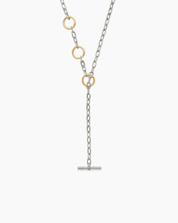 Collier chaîne à trois anneaux DY Madison en argent sterling avec or jaune 18 carats, 3 mm