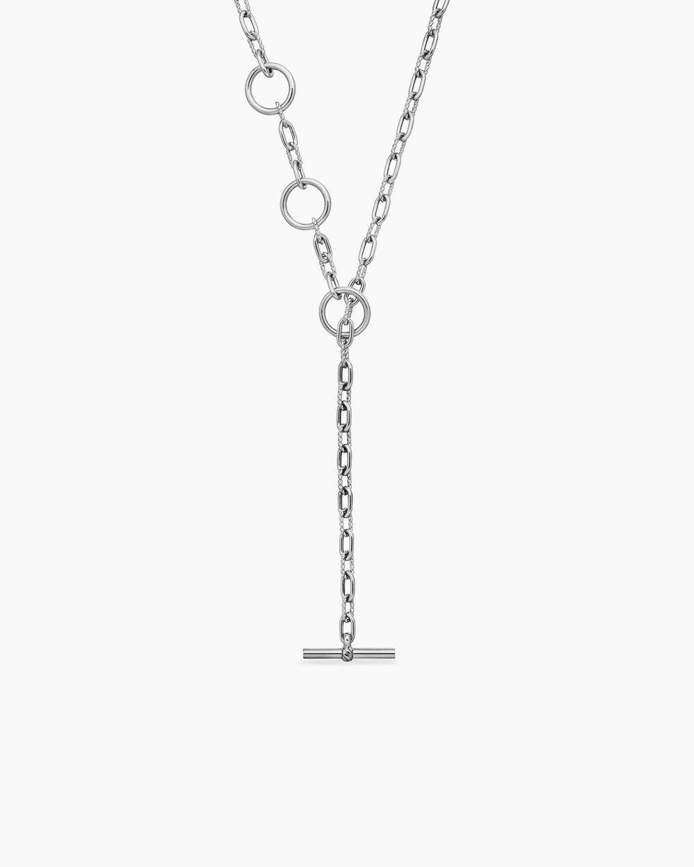 Collier chaîne DY Madison® avec trois anneaux en argent sterling avec diamants noirs, 3 mm femmes