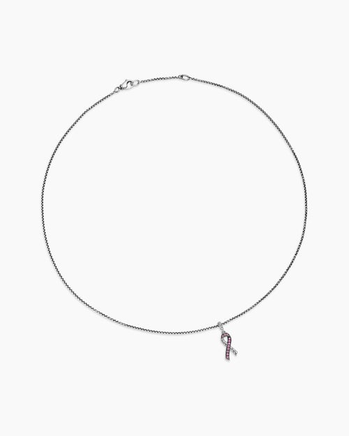Womens Cable Collectibles® Ribbon Necklace in Sterling Silver with Pink Sapphires, 24.4mm