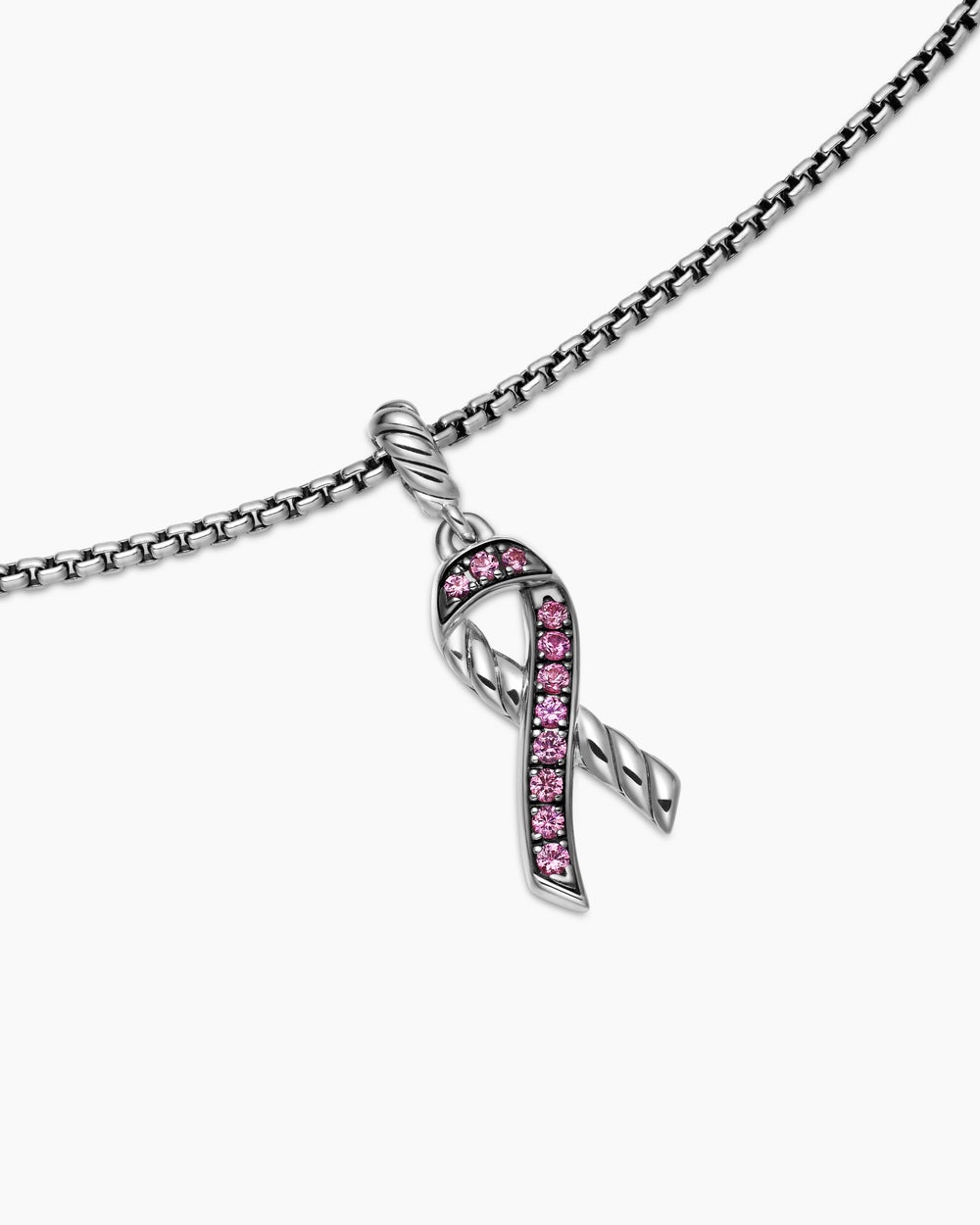 Womens Cable Collectibles® Ribbon Necklace in Sterling Silver with Pink Sapphires, 24.4mm