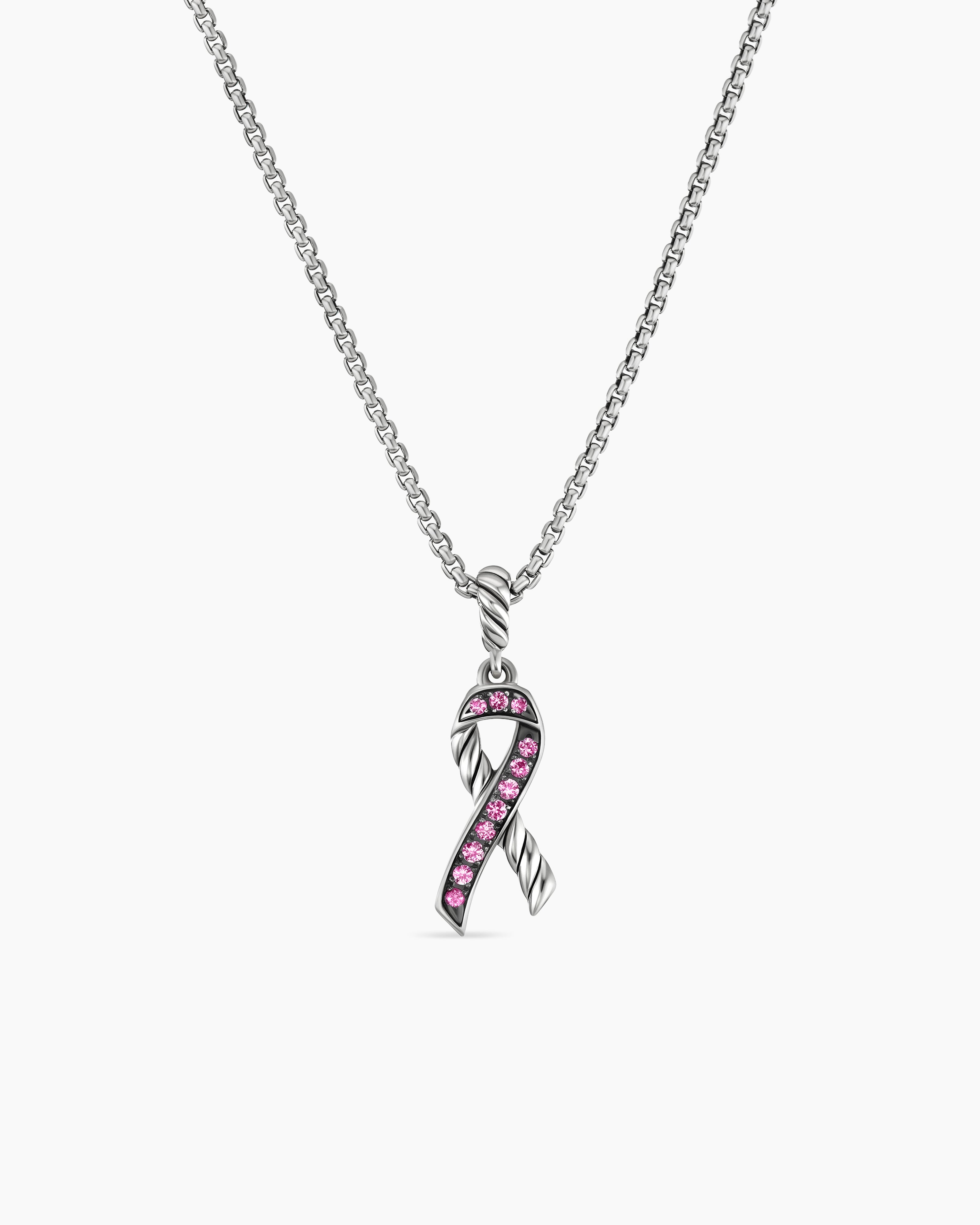 David Yurman Cable Collectibles Hot Pink Enamel Charm Necklace in 18K Yellow Gold with Center Diamond Women's Size 18 in