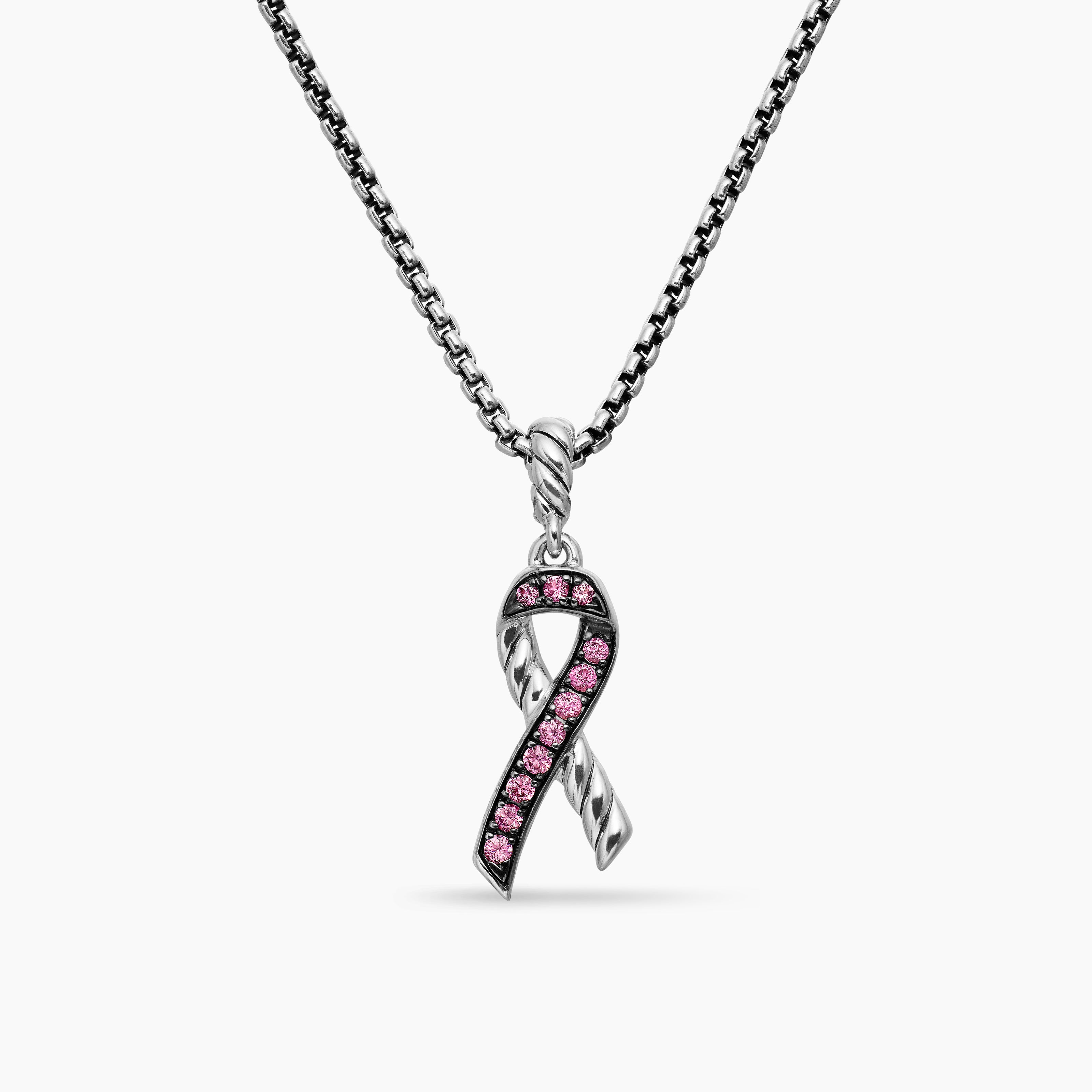 Womens Cable Collectibles&reg; Ribbon Necklace in Sterling Silver with Pink Sapphires, 24.4mm