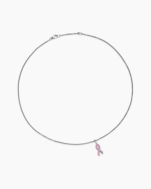 Womens Cable Collectibles® Ribbon Necklace in Sterling Silver with Pink Enamel, 24.4mm