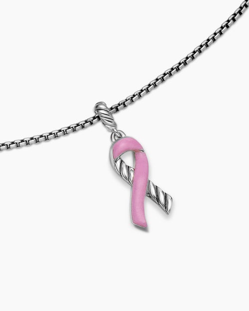 Womens Cable Collectibles® Ribbon Necklace in Sterling Silver with Pink Enamel, 24.4mm