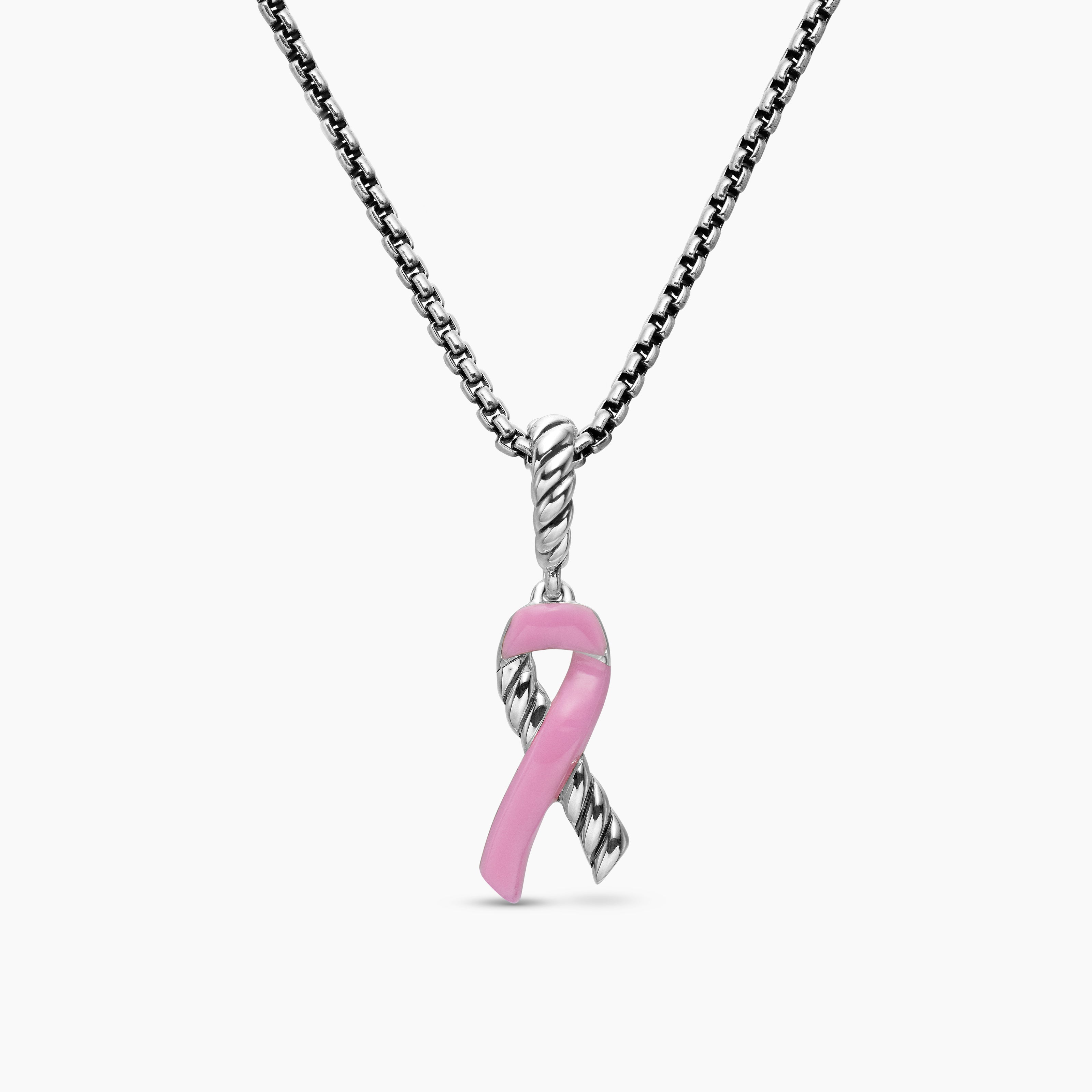 Womens Cable Collectibles&reg; Ribbon Necklace in Sterling Silver with Pink Enamel, 24.4mm