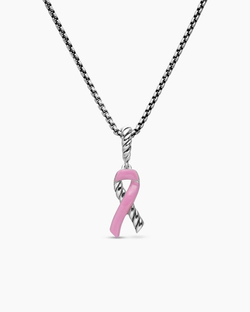Womens Cable Collectibles® Ribbon Necklace in Sterling Silver with Pink Enamel, 24.4mm