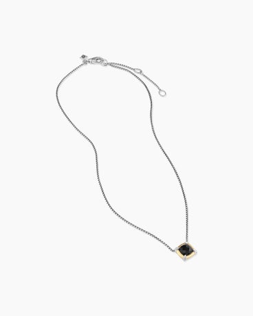 Petite Chatelaine® Pendant Necklace in Sterling Silver with 18K Yellow Gold, Black Onyx and Diamonds, 7mm
