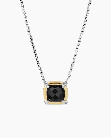 Petite Chatelaine® Pendant Necklace in Sterling Silver with 18K Yellow Gold, Black Onyx and Diamonds, 7mm