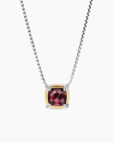 Petite Chatelaine® Pendant Necklace in Sterling Silver with 18K Yellow Gold, Garnet and Diamonds, 7mm