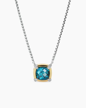 Petite Chatelaine® Pendant Necklace in Sterling Silver with 18K Yellow Gold, Hampton Blue Topaz and Diamonds, 7mm
