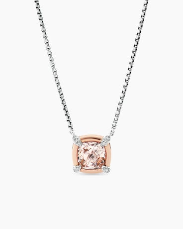 Petite Chatelaine® Pendant Necklace in Sterling Silver with 18K Rose Gold, Morganite and Diamonds, 7mm