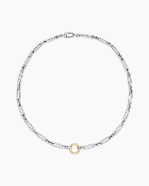 Womens Lexington Chain Necklace in Sterling Silver with 18K Yellow Gold, 4.5mm