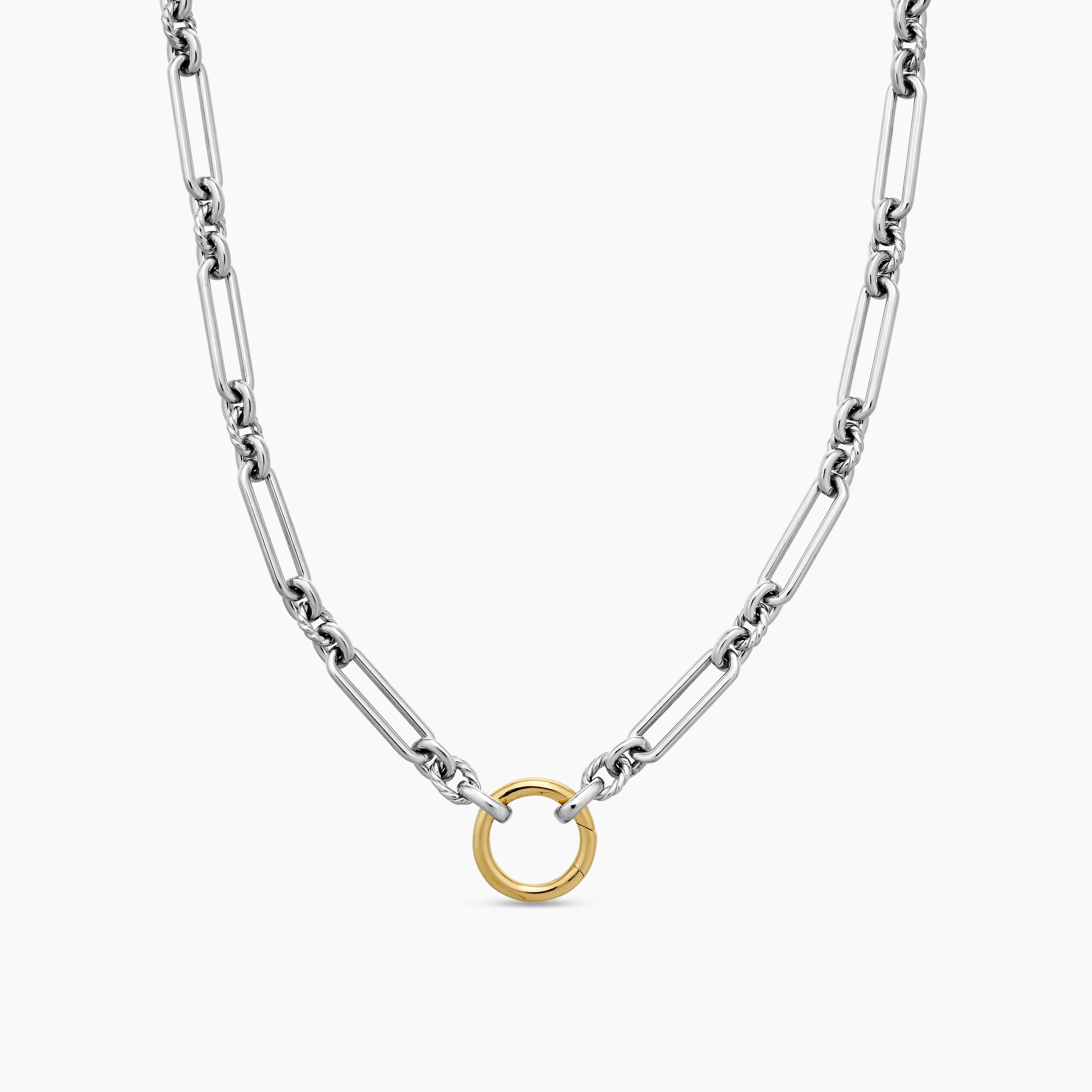 Womens Lexington Chain Necklace in Sterling Silver with 18K Yellow Gold, 4.5mm