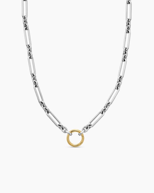 Womens Lexington Chain Necklace in Sterling Silver with 18K Yellow Gold, 4.5mm