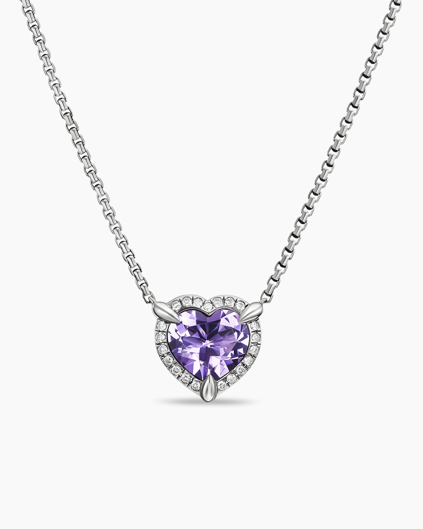 Chatelaine® Heart Pendant Necklace in Sterling Silver with Amethyst and  Diamonds, 10.3mm | David Yurman