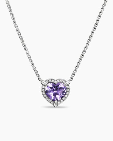 Chatelaine® Heart Pendant Necklace in Sterling Silver with Amethyst and Diamonds, 10.3mm