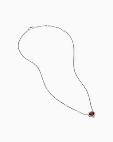 Chatelaine® Heart Pendant Necklace in Sterling Silver with Garnet and Diamonds, 10.3mm