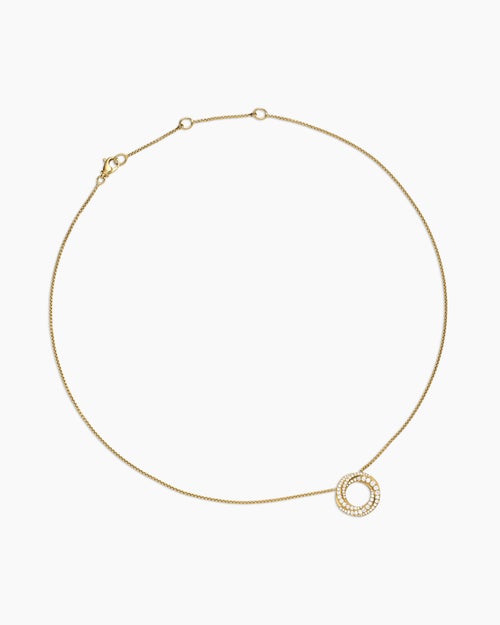 Womens Petite Pavé Crossover Pendant Necklace in 18K Yellow Gold with Diamonds, 15.5mm