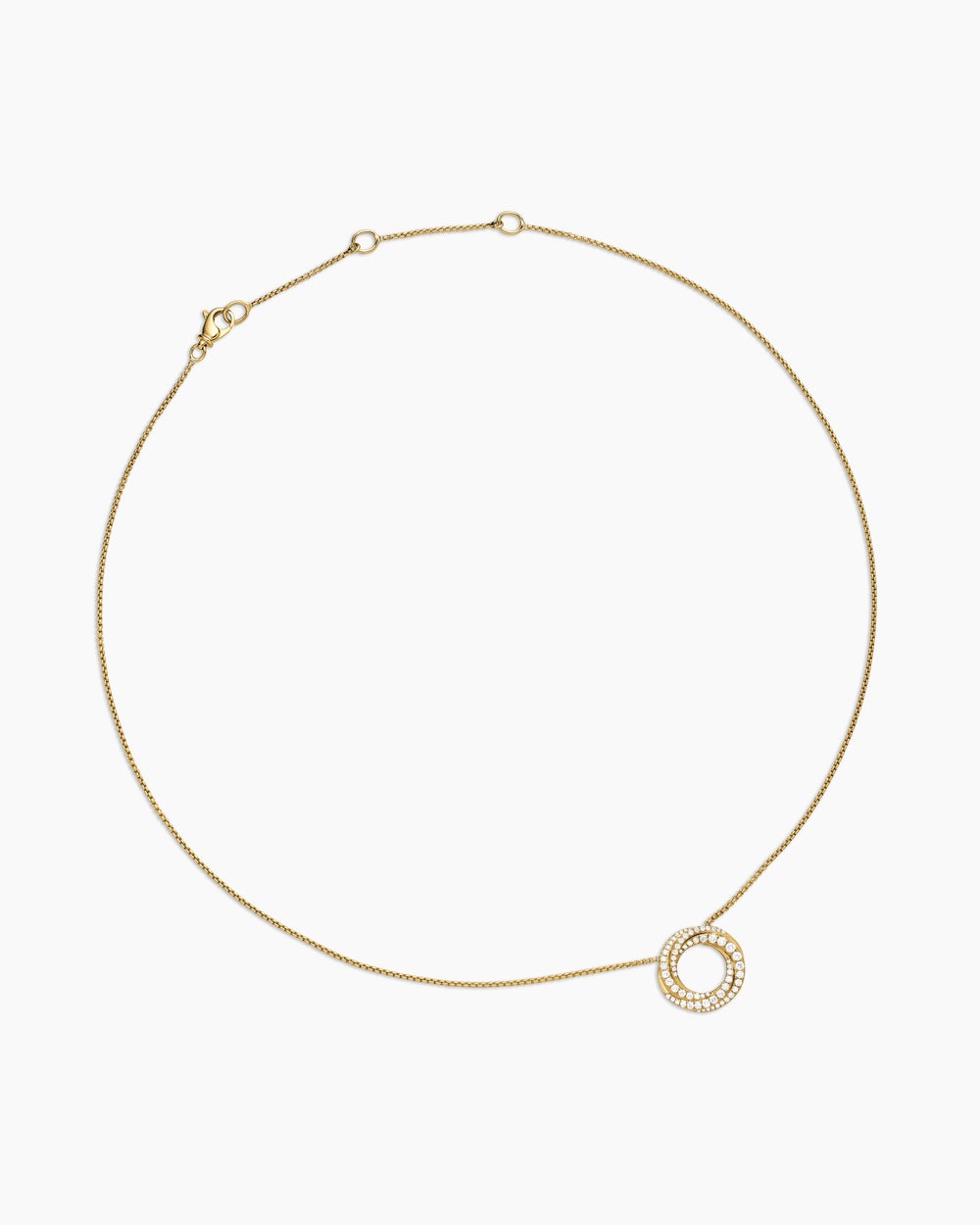 Womens Petite Pavé Crossover Pendant Necklace in 18K Yellow Gold with Diamonds, 15.5mm