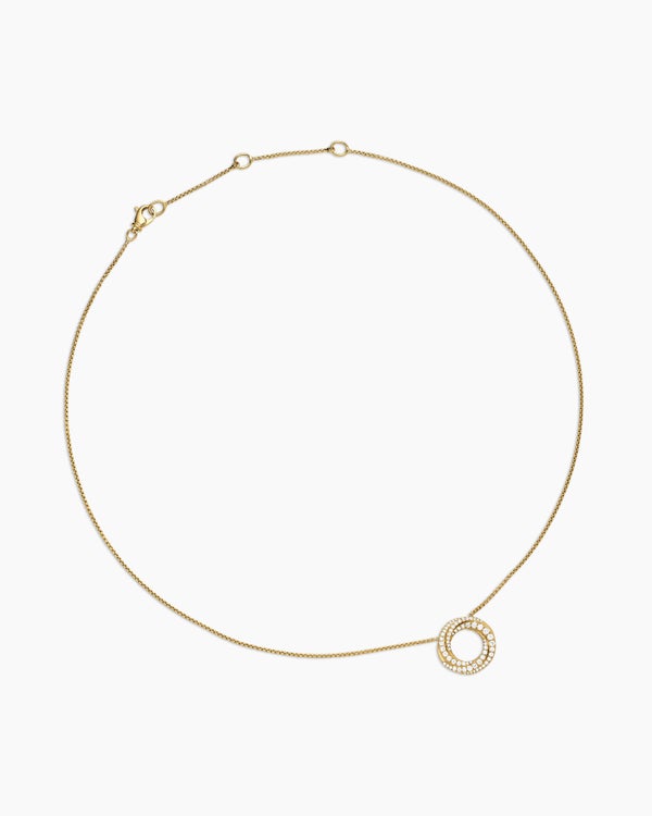 Petite Pavé Crossover Pendant Necklace in 18K Yellow Gold with Diamonds, 15.5mm