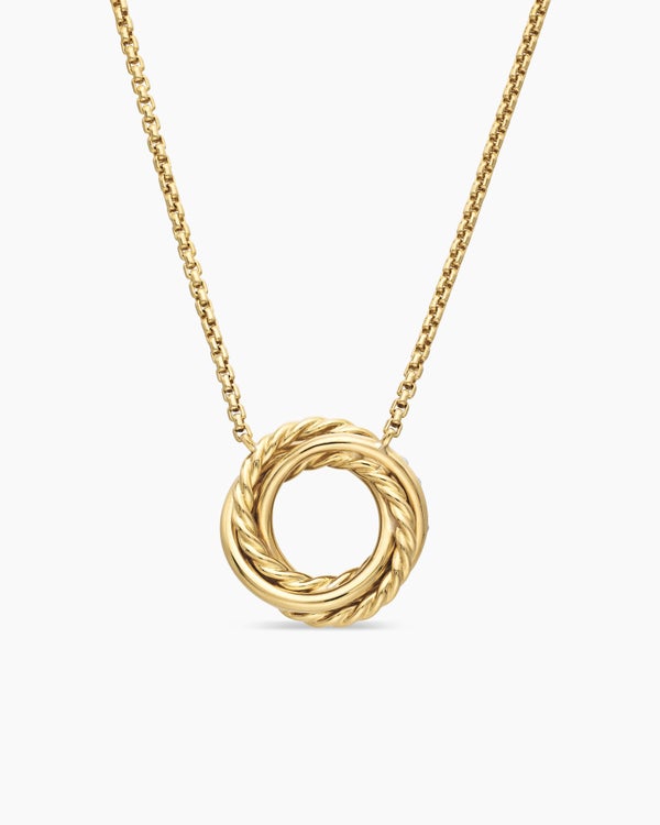 Petite Pavé Crossover Pendant Necklace in 18K Yellow Gold with Diamonds, 15.5mm