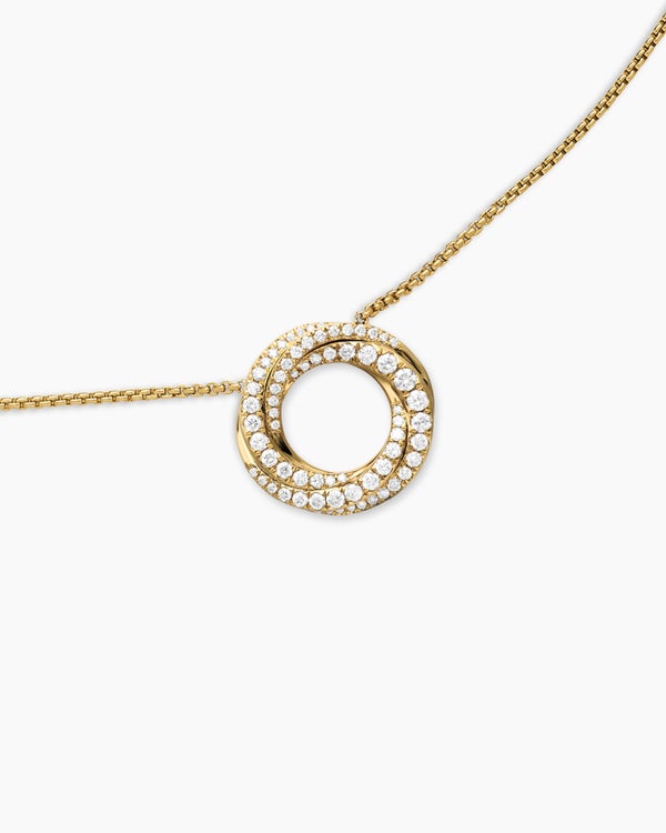 Petite Pavé Crossover Pendant Necklace in 18K Yellow Gold with Diamonds, 15.5mm