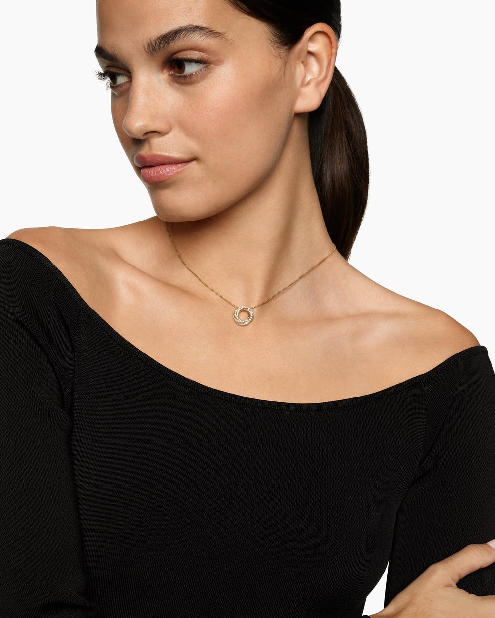 Womens Petite Pavé Crossover Pendant Necklace in 18K Yellow Gold with Diamonds, 15.5mm