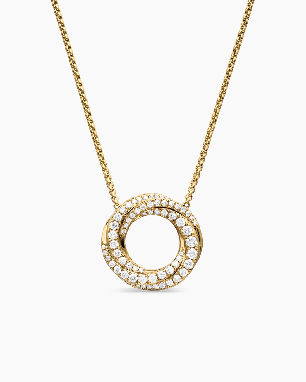 Womens Petite Pavé Crossover Pendant Necklace in 18K Yellow Gold with Diamonds, 15.5mm