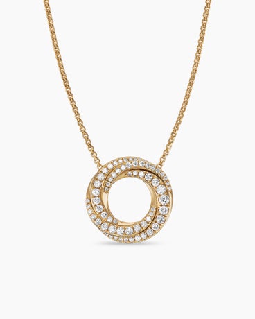 Petite Pavé Crossover Pendant Necklace in 18K Yellow Gold with Diamonds, 15.5mm