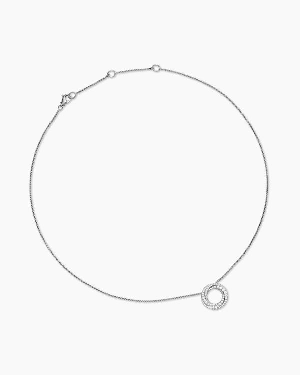 Petite Pavé Crossover Pendant Necklace in 18K White Gold with Diamonds, 15.5mm