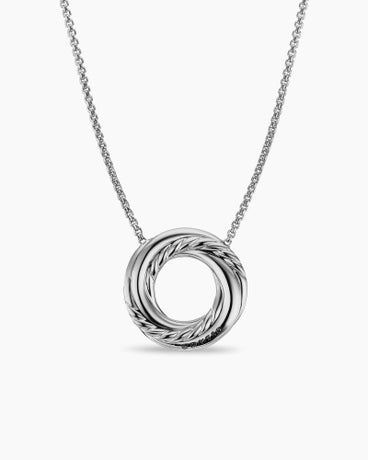 Petite Pavé Crossover Pendant Necklace in 18K White Gold with Diamonds, 15.5mm