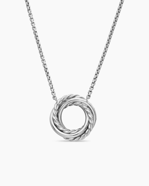 Petite Pavé Crossover Pendant Necklace in 18K White Gold with Diamonds, 15.5mm