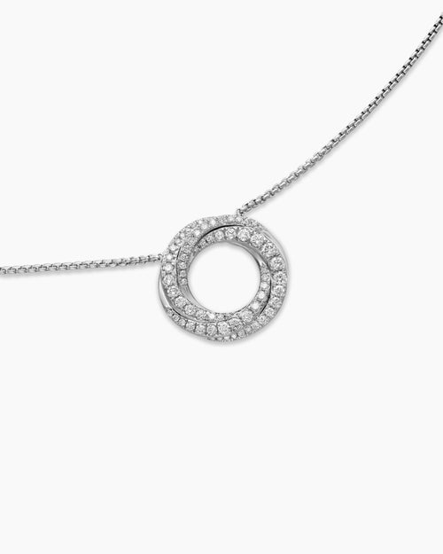 Womens Petite Pavé Crossover Pendant Necklace in 18K White Gold with Diamonds, 15.5mm
