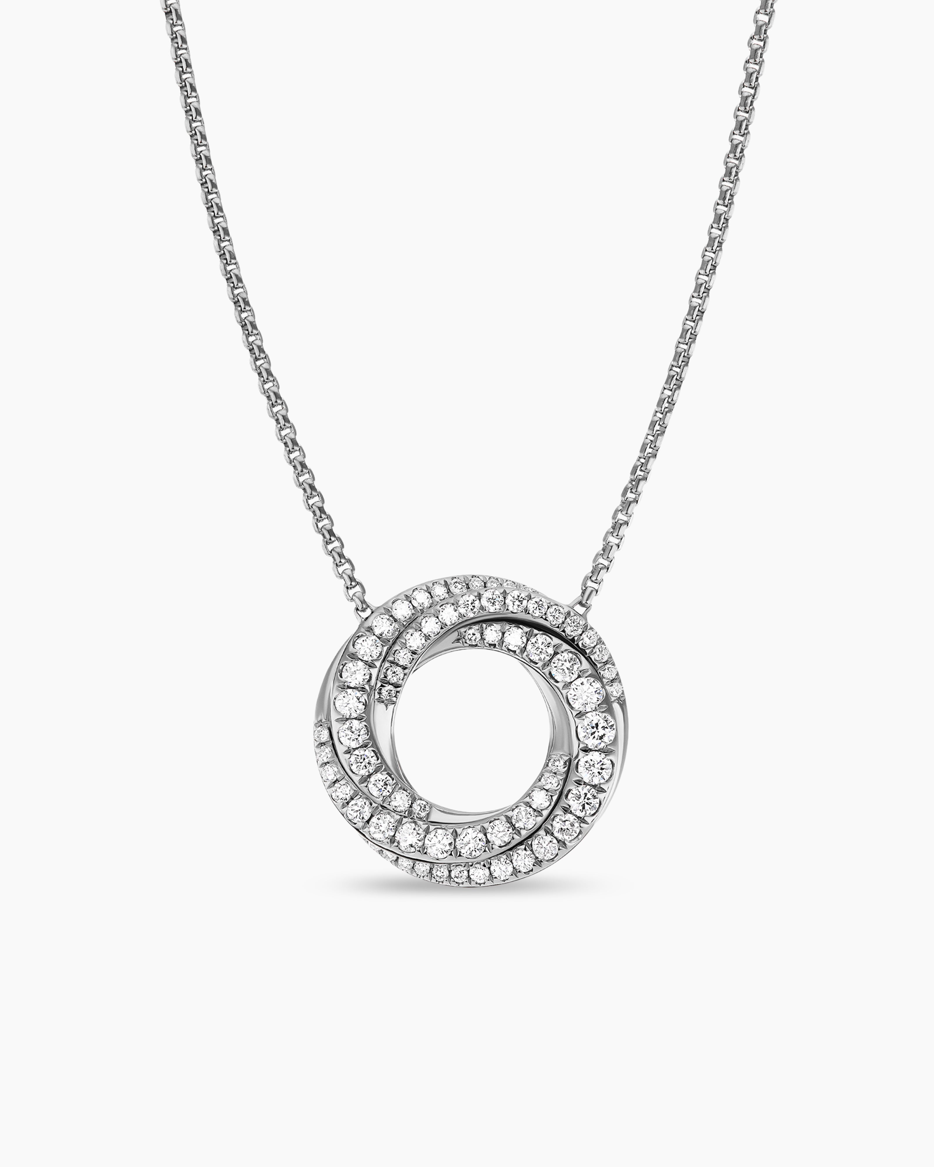 David Yurman Crossover Mini Pendant Necklace with Diamonds in Silver, 15mm,  16-17