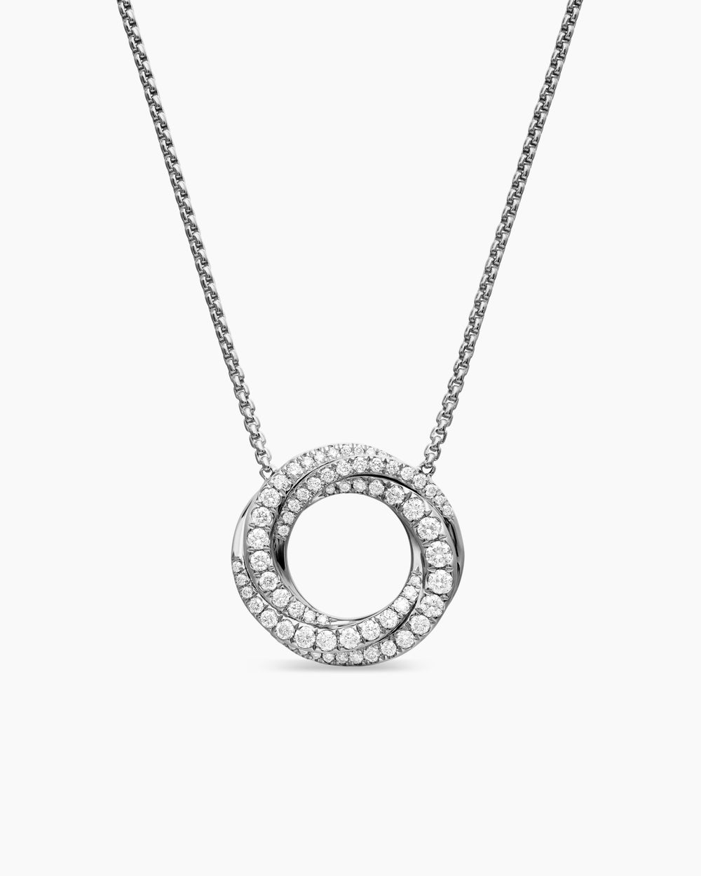Womens Petite Pavé Crossover Pendant Necklace in 18ct White Gold with Diamonds, 15.5mm
