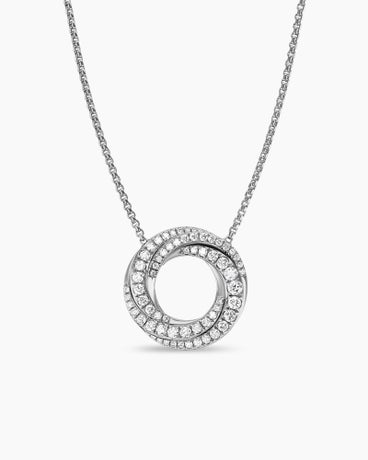 Petite Pavé Crossover Pendant Necklace in 18K White Gold with Diamonds, 15.5mm