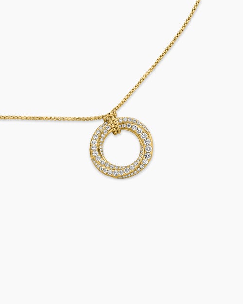 Womens Pavé Crossover Pendant Necklace in 18ct Yellow Gold with Diamonds, 21mm