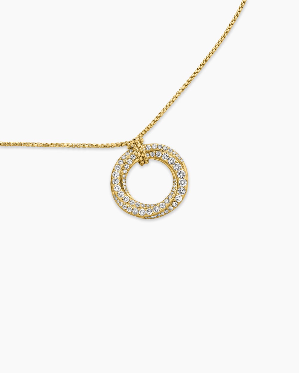 Womens Pavé Crossover Pendant Necklace in 18K Yellow Gold with Diamonds, 21mm