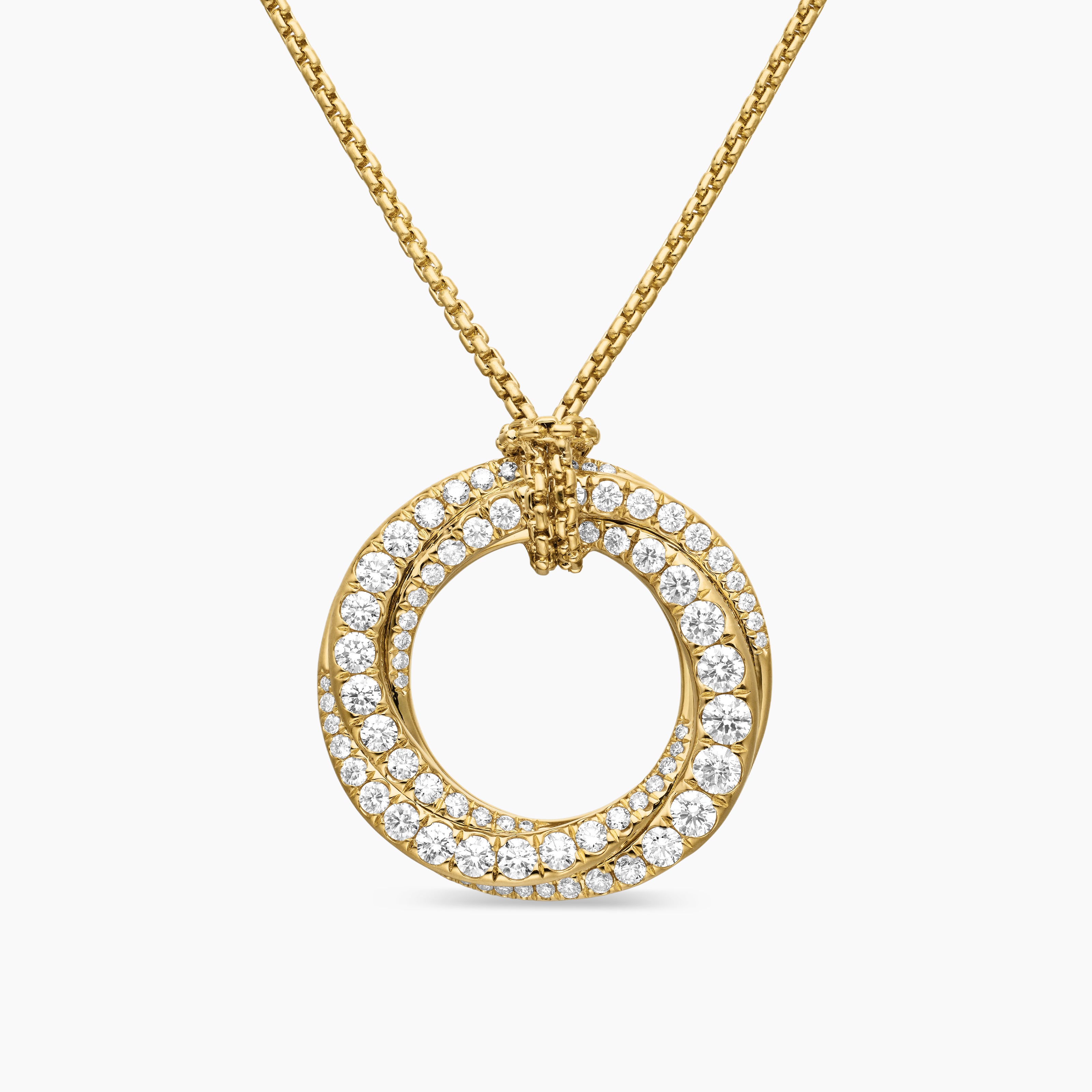 Womens Pav&eacute; Crossover Pendant Necklace in 18K Yellow Gold with Diamonds, 21mm