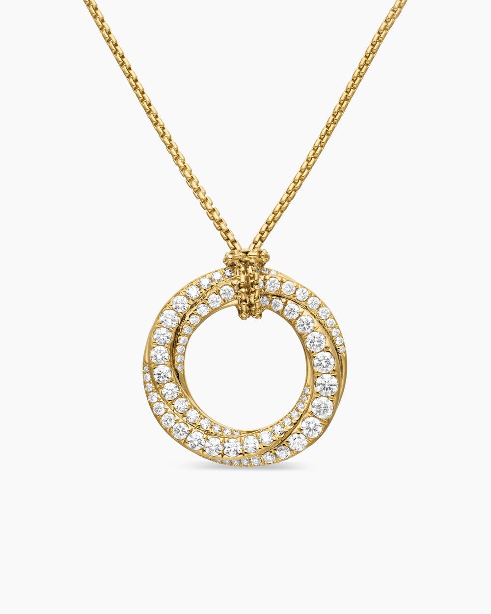 Womens Pavé Crossover Pendant Necklace in 18K Yellow Gold with Diamonds, 21mm