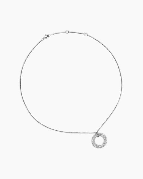 Womens Pavé Crossover Pendant Necklace in 18K White Gold with Diamonds, 21mm