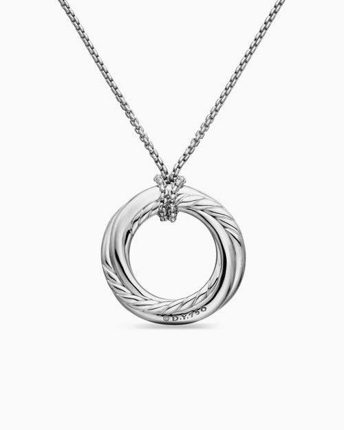 Womens Pavé Crossover Pendant Necklace in 18K White Gold with Diamonds, 21mm