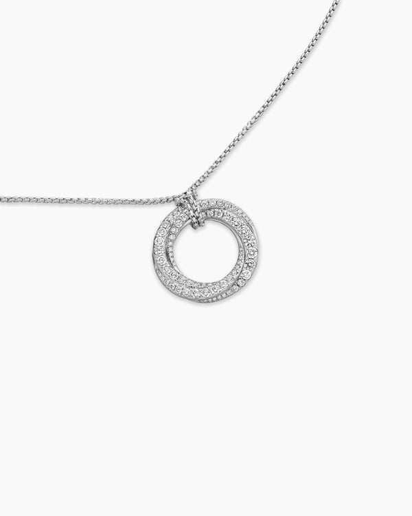 Pavé Crossover Pendant Necklace in 18K White Gold with Diamonds, 21mm