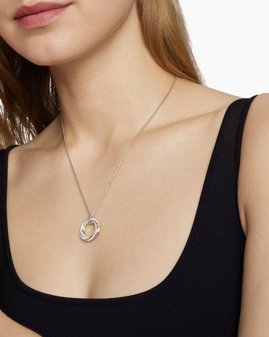 Pavé Crossover Pendant Necklace in 18K White Gold with Diamonds, 21mm