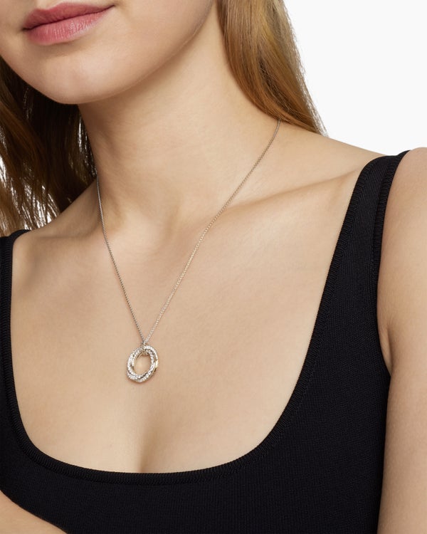 Pavé Crossover Pendant Necklace in 18K White Gold with Diamonds, 21mm