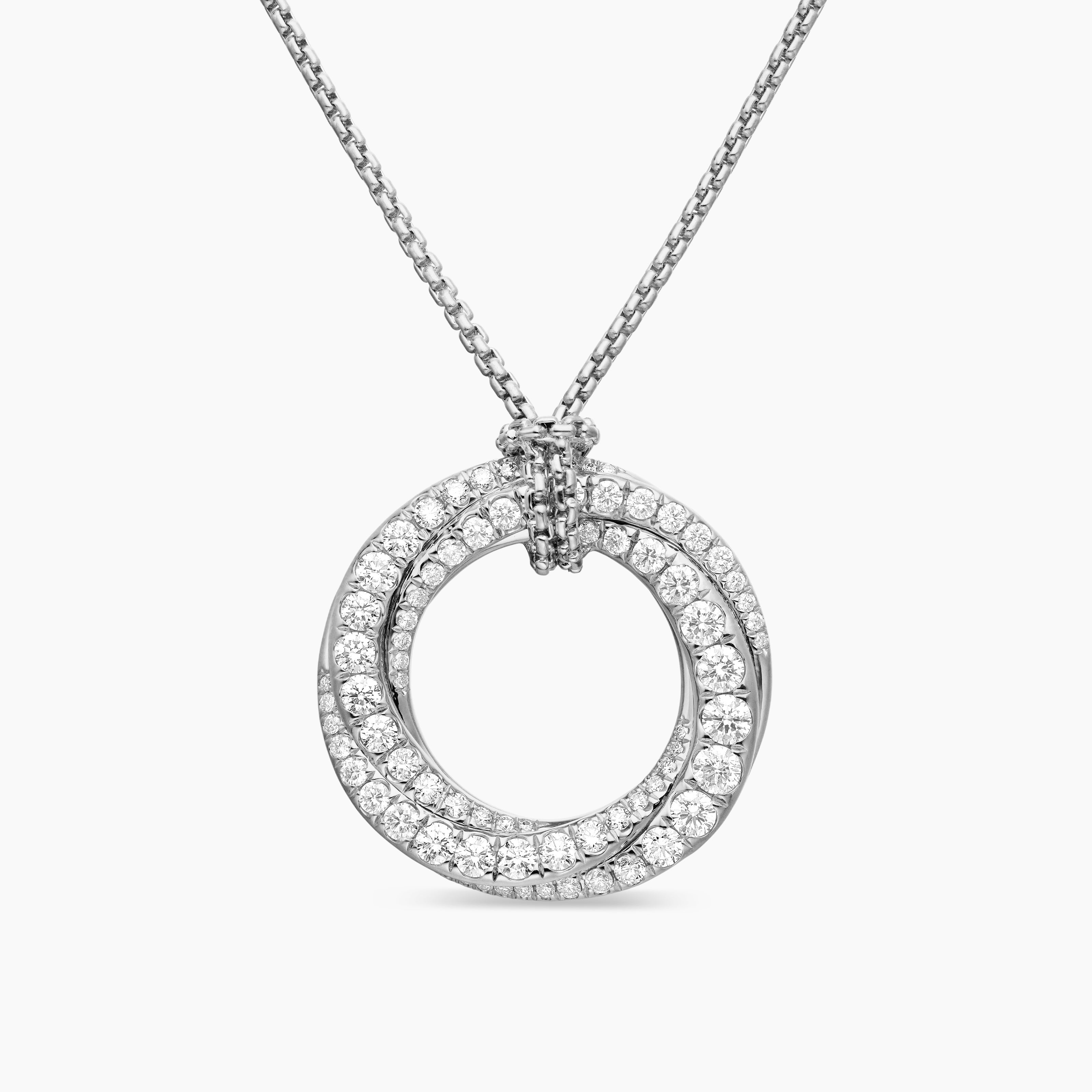 Womens Pav&eacute; Crossover Pendant Necklace in 18K White Gold with Diamonds, 21mm
