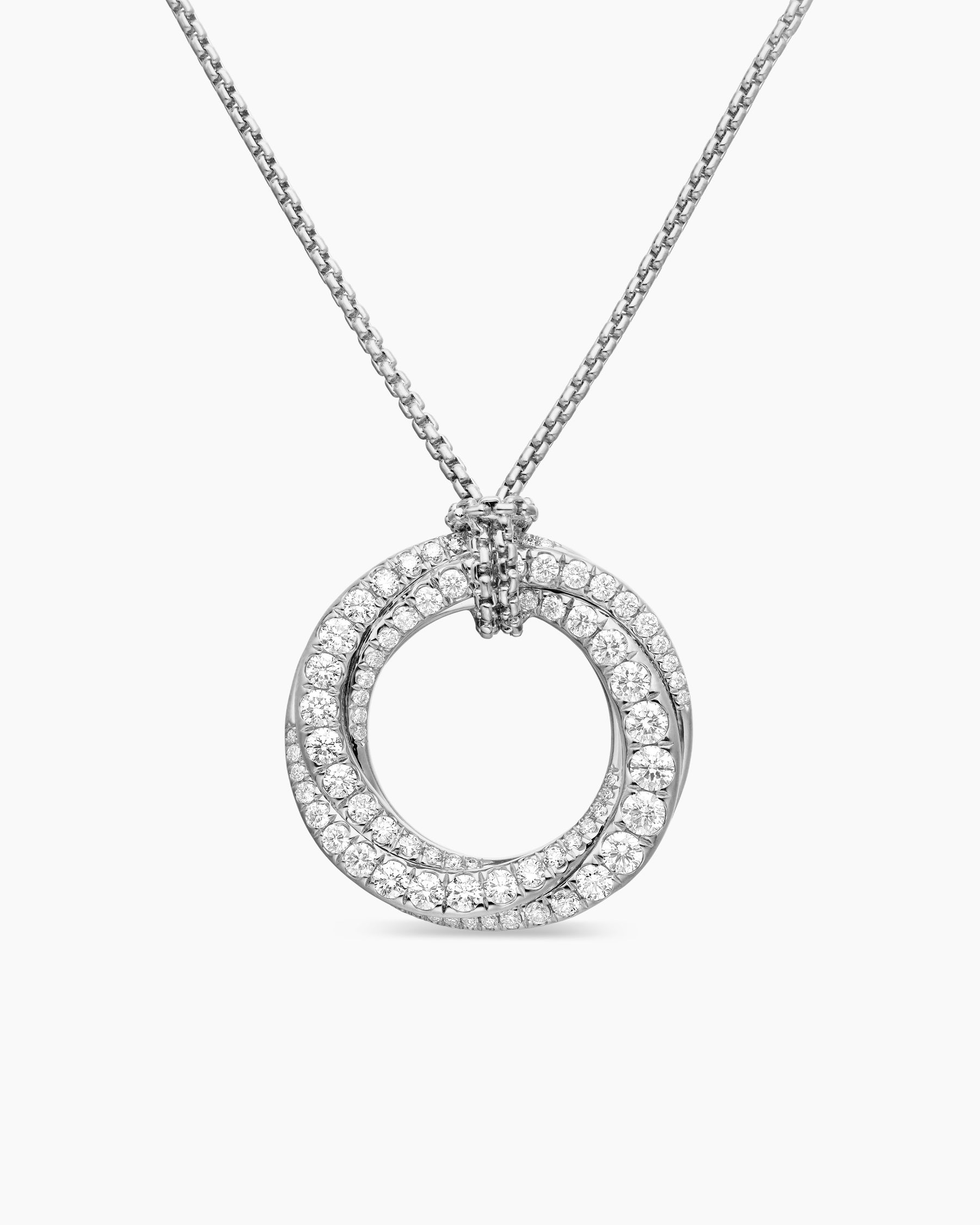 Pavé Crossover Pendant Necklace in 18K White Gold with Diamonds, 21mm