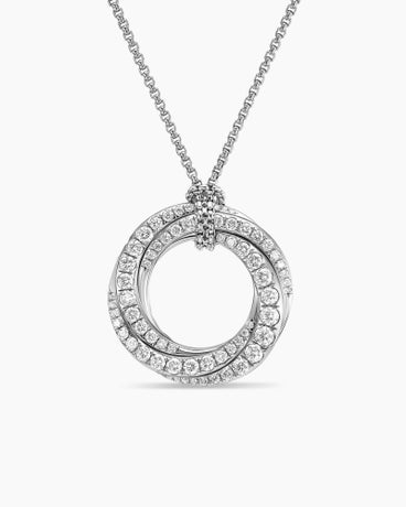 Pavé Crossover Pendant Necklace in 18K White Gold with Diamonds, 21mm